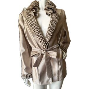 SERAFINA Metallic Champagne Ruffle Blazer | Statement Evening Jacket | Sz 16